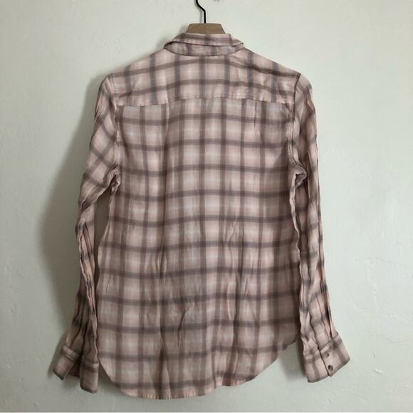 American Eagle AEO Soft Light Pink Brown Plaid Flannel Button Up Shirt Top - Picture 7 of 7